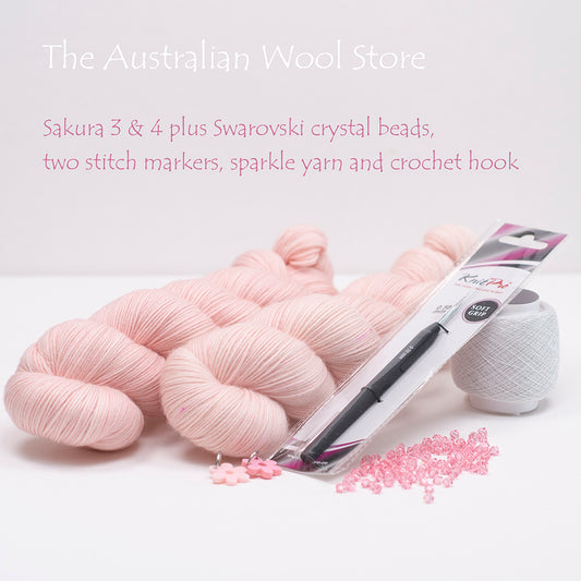 Sakura Yarn Set with 3 skeins to crochet Milky Way Rising - light pink beads