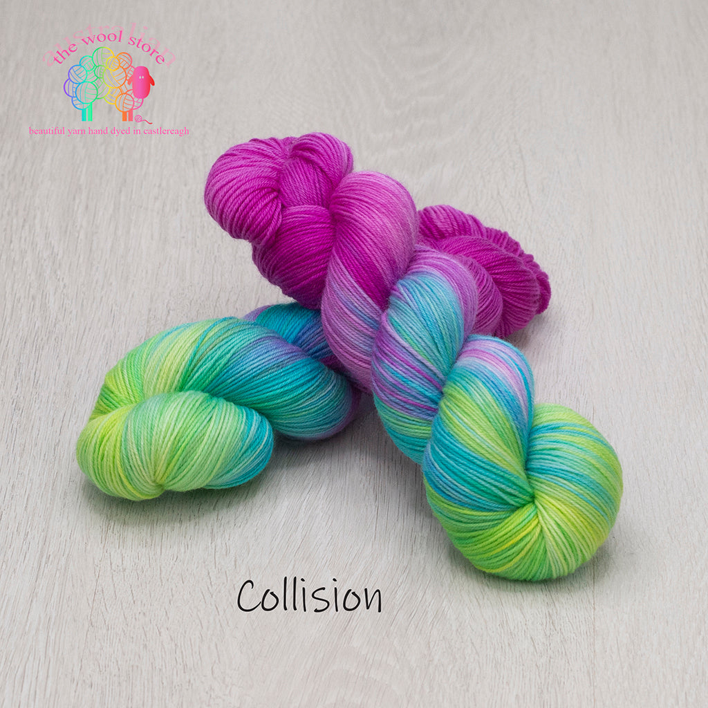 8ply/ DK weight 75% Superwash Merino / 25% Nylon, 100g skein, 200m