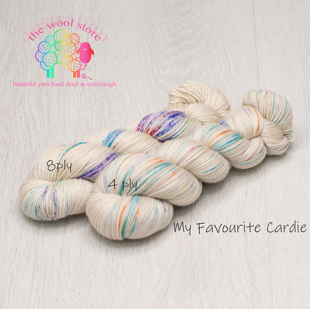 8ply/DK weight 90% Superwash Merino/10% Silk, 100g skein, 225m