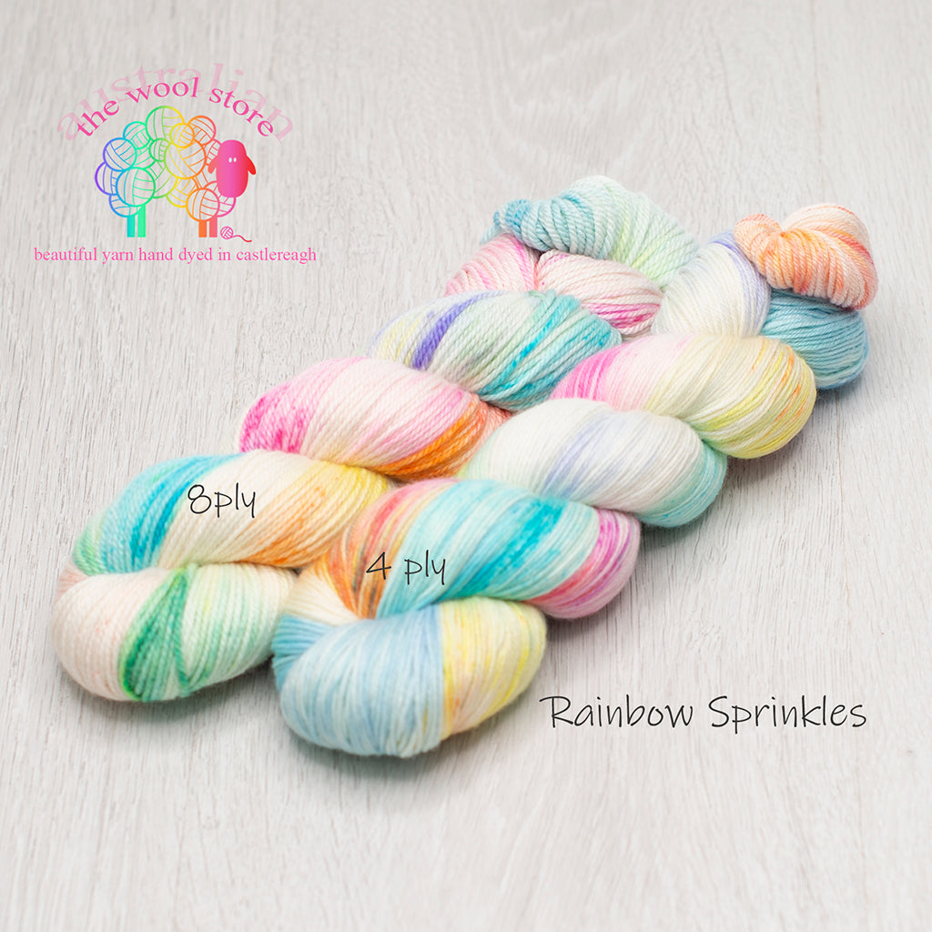 8ply/DK weight 90% Superwash Merino/10% Silk, 100g skein, 225m