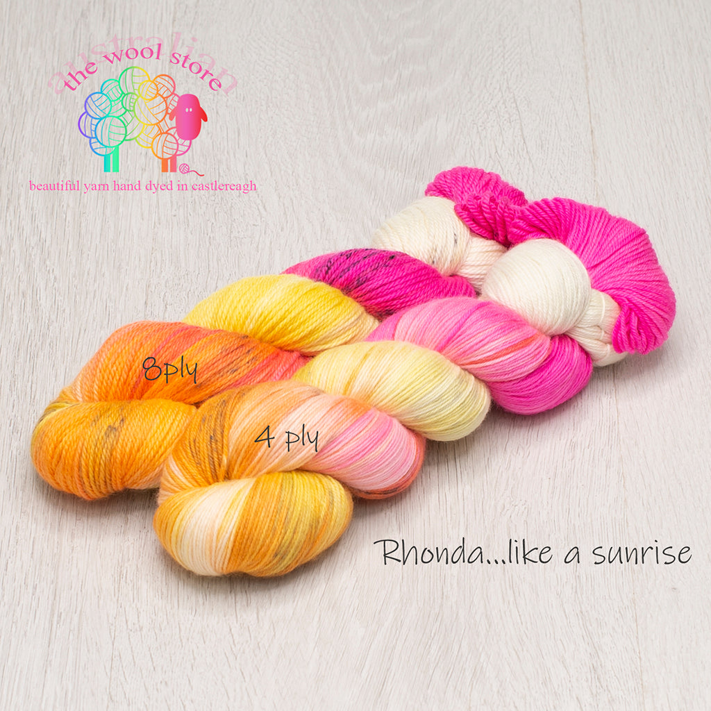 8ply/DK weight 90% Superwash Merino/10% Silk, 100g skein, 225m