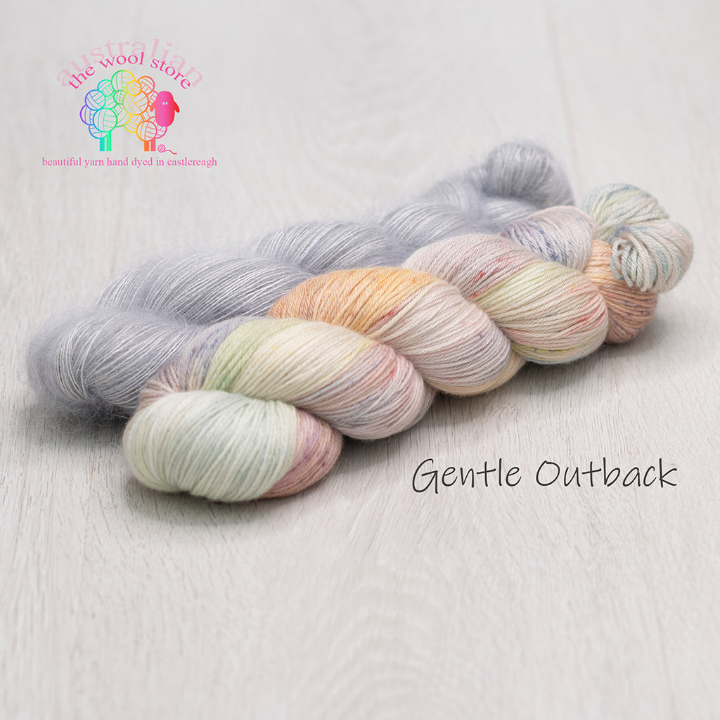 Yarn Combinations 4ply/Fingering weight, 75% Merino/15% Cashmere/10% Silk, 100g skein, 400m PLUS 2ply/Laceweight, 63% Mohair/37% Silk, 50g skein, 450m