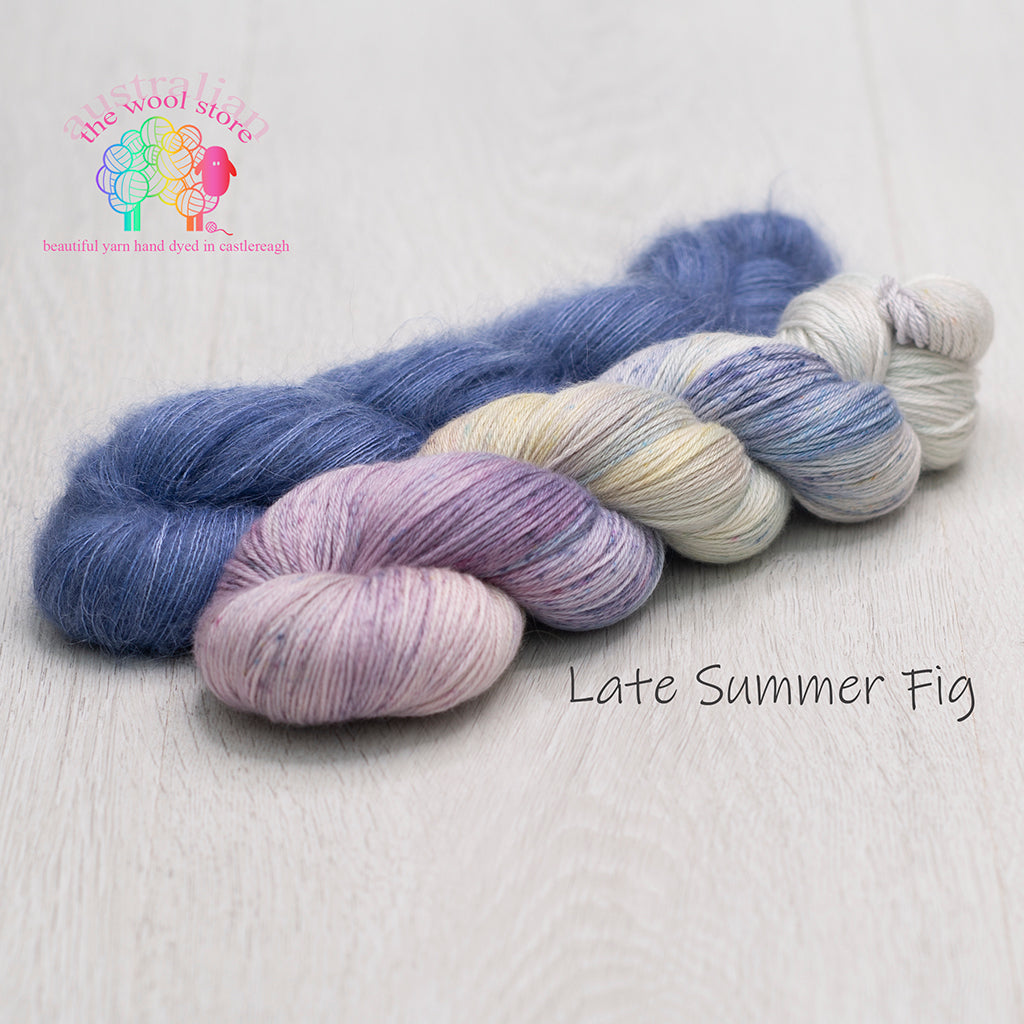 Yarn Combinations 4ply/Fingering weight, 75% Merino/15% Cashmere/10% Silk, 100g skein, 400m PLUS 2ply/Laceweight, 63% Mohair/37% Silk, 50g skein, 450m