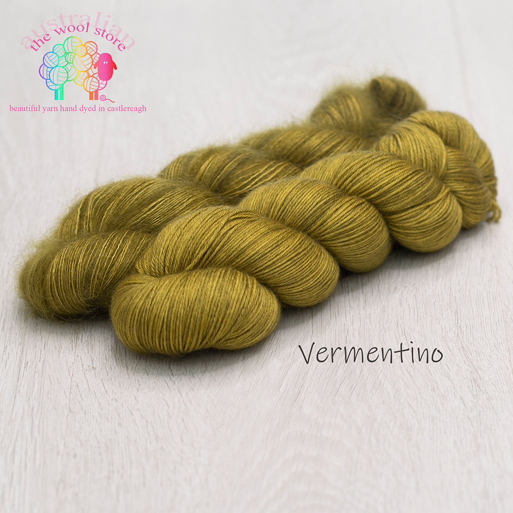 Yarn Combinations 4ply/Fingering weight, 75% Merino/15% Cashmere/10% Silk, 100g skein, 400m PLUS 2ply/Laceweight, 63% Mohair/37% Silk, 50g skein, 450m