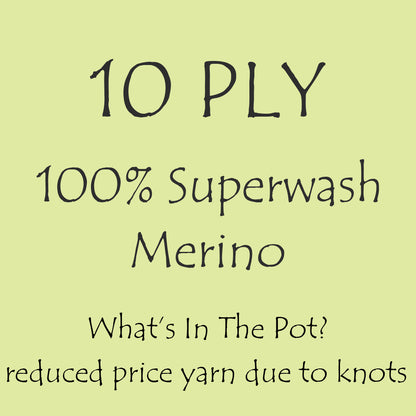 What's In The Pot? 10ply/Worsted weight, 100% Superwash Merino, 100g skein, 166m