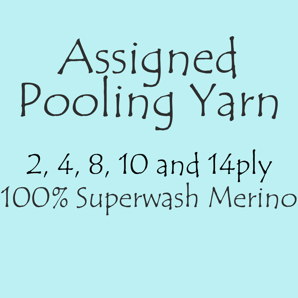 Assigned Pooling Yarn 2, 4, 8, 10 or 14ply, 100% Superwash Merino, 100g skein