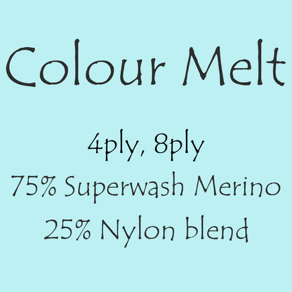 Colour Melt 4ply, 8ply, 75% Superwash Merino/25% Nylon, 4 x 100g skeins